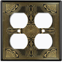 WorldAcc Metal Light Switch Plate Outlet Cover (Victorian Vintage Elegant Yellow Damask Black  - Single Toggle)