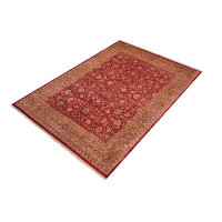 Isabelline Pariis Oriental Handmade Hand-Knotted Rectangle 8'1'' x 9'11'' Wool Area Rug in Red