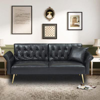 Mercer41 67.71''Adjustable Faux Leather Sofa Bed with Arms