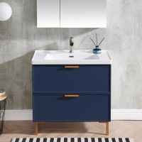 Mercer41 Rengel 32" Blue Modern Free-Standing Single Bathroom Vanity Set With 2-Drawers