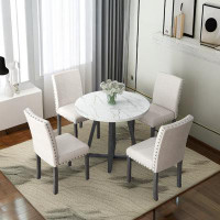 Latitude Run® Five-Piece Dining Set With Imitation Marble Table Top, Solid Wood Dining Table And 4 Chairs