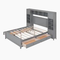 Latitude Run® Wooden Bed With All-in-One Cabinet and Shelf