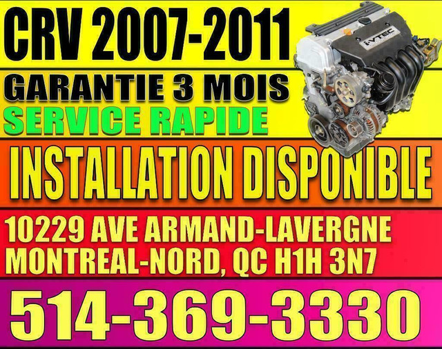 Moteur Honda CRV 2007 2008 2009  K24z 07 08 09 Honda CR-V Engine K24Z1 Motor in Engine & Engine Parts in City of Montréal - Image 3