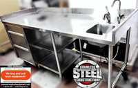 82 x 30 stainless steel worktable with sink and drawers