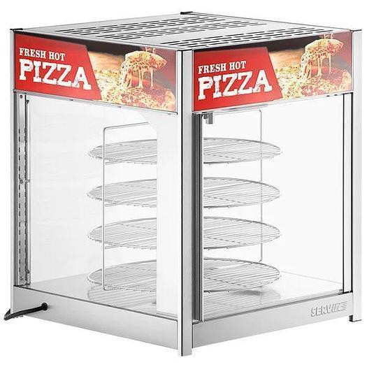 18 Self-Service Pizza Warmer with 4-Shelf Rotating Rack in Industrial Kitchen Supplies