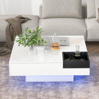 Ivy Bronx Square Coffee Table with Detachable Tray and Plug-in 16-color LED Strip Lights