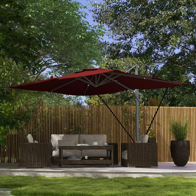 Cantilever Patio Umbrella 150" L x 111.4" W x 103.1" H Wine Red in Patio & Garden Furniture
