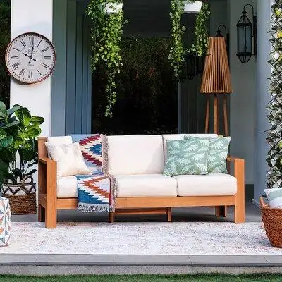 Birch Lane™ Bogota 78.75" Wide Outdoor Teak Patio Sofa with Sunbrella Cushions