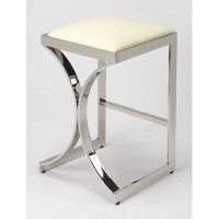 Lux Comfort 24x 14 x 14_24" Off White And Silver Faux Leather And Iron Backless Counter Height Bar Chair With Footrest