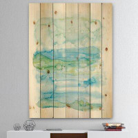East Urban Home Watercolor of Abstract Blue and Green - Modern Print on Natural Pine Wood