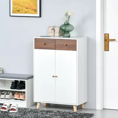 Shoe Storage Cabinet w/ Drawers - White