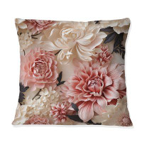 East Urban Home Pink And White Delicate Peony Blooming Collage - Floral Printed Throw Pillow
