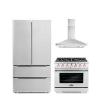 Cosmo Cosmo 3 Piece Kitchen Appliance Package with French Door Refrigerator , 36'' Gas Freestanding Range , and Wall Mou