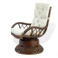 Bay Isle Home™ Alexa Swivel Rocking Armchair Natural Rattan Wicker Handmade Design with Cushion