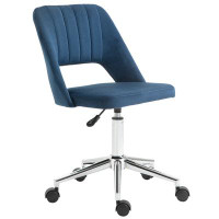 Mercer41 Modern Velvet Fabric Mid-back Swivel Armless Desk Chair With Hollow Back Design, Blue - Ideal For Home Office