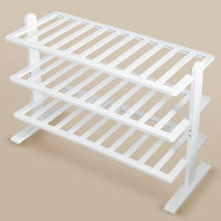 Rebrilliant White Shoe Rack, 3-tier Bamboo Shoe Rack Organizer For Closet And Entryway, Thick Wooden Free Standing Shoe