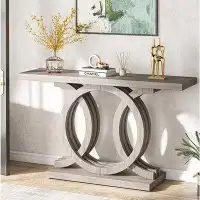 Darby Home Co Darby Home Co 55" Console Table With Geometric Base, Wooden Entryway Hallway Table, Vintage Sofa Table For