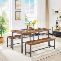 17 Stories Dining Table Set For 6, 3-Piece Kitchen Table With 2 Benches, Dining Room Table Set For Home Kitchen, Restaur