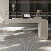 Orren Ellis 55.12" Champagne-coloured Solid+Manufactured Wood Desk with an Acrylic leg