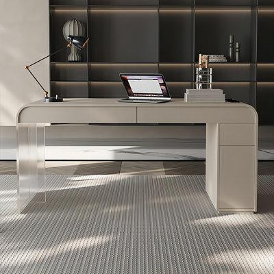 Orren Ellis 55.12" Champagne-coloured Solid+Manufactured Wood Desk with an Acrylic leg in Desks