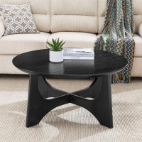 Ebern Designs 36" Round Coffee Table, Wooden Coffee Tables For Living Room Reception Room(Black)