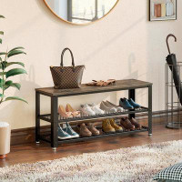 17 Stories 17 Storeys Shoe Bench, 3-Tier Shoe Rack, 39.4” Storage Entry Bench With Mesh Shelves Wood Seat, Rustic Foyer