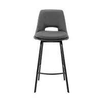 Lux Comfort 37x 17 x 22_26" Elegant Grey Faux Leather And Black Metal Armless Swivel Counter Stool