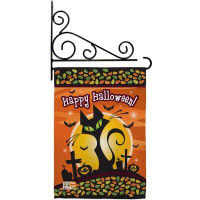 Breeze Decor Halloween Black Cat - Impressions Decorative Metal Fansy Wall Bracket Garden Flag Set GS112050-BO-03