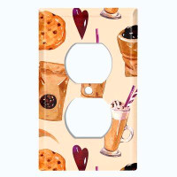 WorldAcc Metal Light Switch Plate Outlet Cover (Coffee Beans Cookie Treats Hearts Tan - Single Duplex)