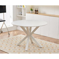 Springland 42.1"WHITE Table Mid-Century Dining Table For 4-6 People With Round Mdf Table Top, Pedestal Dining Table