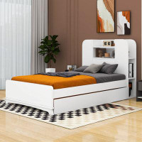 Gracie Oaks Twin Size Platform Bed With Trundle And Light Strip Design In Headboard
