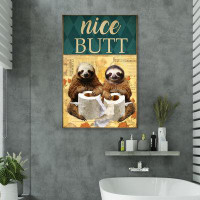 Trinx Sloths Toilet Paper Nice Butt - 1 Piece Rectangle Graphic Art Print On Wrapped Canvas
