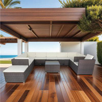 Hokku Designs 11 Piece patio Wicker Conversation Set, 10 Seater Patio Sectional Set