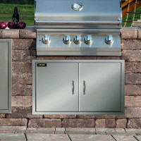 VEVOR 39Wx26h Stainless Steel Walled Double BBQ Door W/ Handle Outdoor BBQ Fit Kitchen