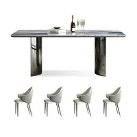 Fit and Touch 4 - Person Black Grey Microlite+Stainless Steel Dining Table Set