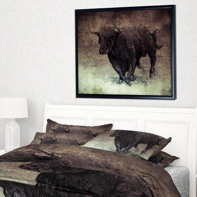 East Urban Home 'Bull Running on Vintage Paper' Framed Graphic Art Print on Wrapped Canvas in Arts & Collectibles