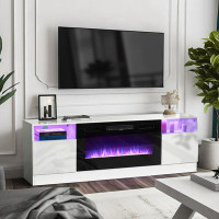 Ivy Bronx Fireplace Tv Stand With 36" Electric Fireplace, Led Light Entertainment Centre, Modern Wood Texture Entertainm