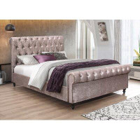 Rosdorf Park Modern Bed Lavender Velvet Fabric With Headboard And Footboard Jewels And Black Wood Legs - 60'' Queen