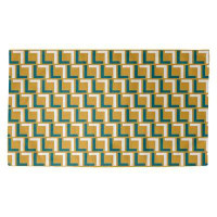 East Urban Home Jacksonville Football Luxury Square Pattern Dobby Rug (W/ Non-Skid Pad) - Jacksonville Black/Teal/Gold Y