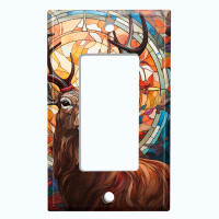 WorldAcc Metal Light Switch Plate Outlet Cover (Animal Deer Colourful Autumn Leaves - Single Rocker)