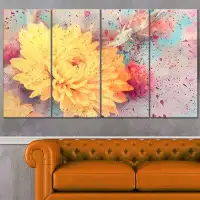 Design Art 'Aster Flower with Watercolor Splashes' 4 Piece Graphic Art on Wrapped Canvas Set
