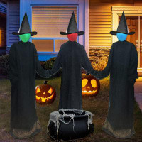 The Holiday Aisle® Halloween Decorations Outdoor - Large Light Up Holding Hands Screaming Witches Sound-Activated Sensor