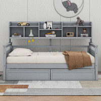 Cosmic Bookcase Wood Daybed with Bedside Shelf and Two Drawers