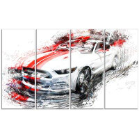 Design Art White & Red Sports Car 4 Piece Graphic Art on Wrapped Canvas Set