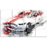 Design Art White & Red Sports Car 4 Piece Graphic Art on Wrapped Canvas Set