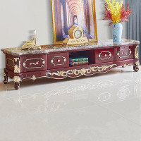 GOLDEN ZOOS Marble Red Sandalwood Brown Mesh Marble Surface Low-Key Luxury European Living Room TV Cabinet-19.7" H x 86.
