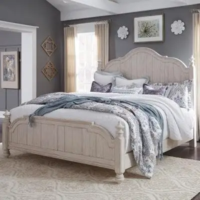 Fall into this cottage style Farmhouse Reimagined poster bed every night. The antique white finish f...