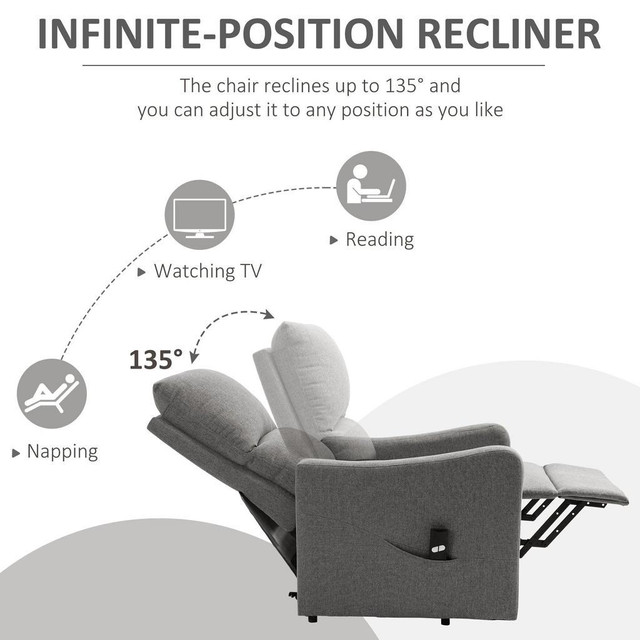 ELECTRIC LIFT RECLINER CHAIR RISING POWER CHAISE LOUNGE FABRIC SOFA WITH REMOTE CONTROL &amp; SIDE POCKET FOR LIVING ROO in Chairs & Recliners - Image 4