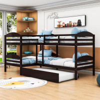 Harriet Bee Hardej Kids Twin Over Twin L-Shaped Wood Bunk bed with Twin Trundle