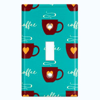 WorldAcc Metal Light Switch Plate Outlet Cover (Coffee Cups Orange Heart Blue - Single Toggle)